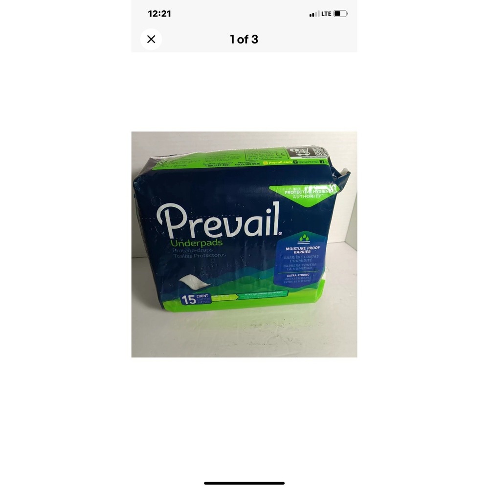 Prevail Underpads 15 Count Large Fluff Absorbent 23 x 36‎ in Adult Incontinence